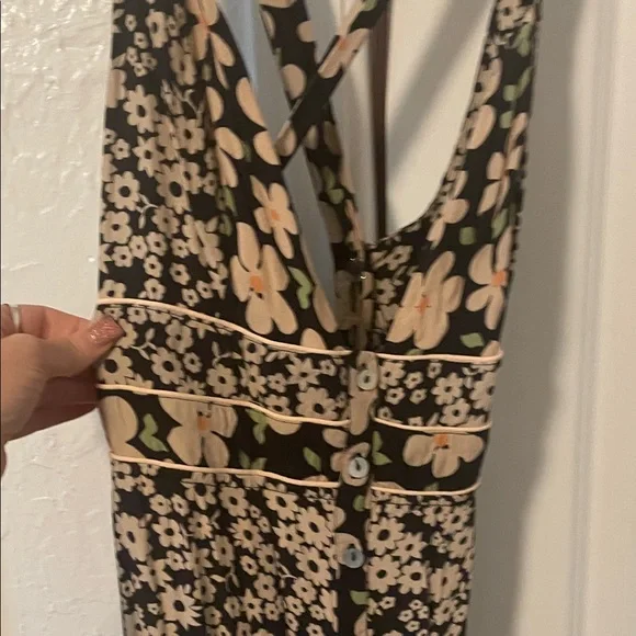 Free People Black and Cream Floral Backless Gown - Picture 2 of 6